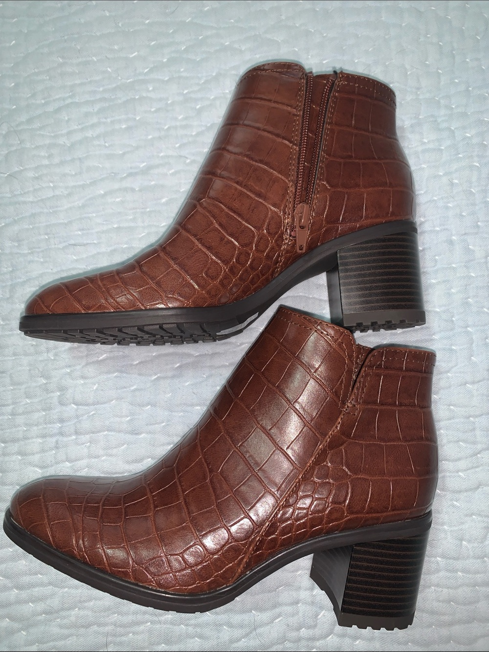 Naturalizer Croc-Embossed Tan Ankle Booties